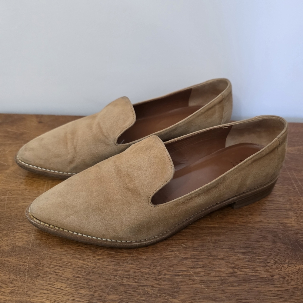 Aquatalia Made In Italy Tan Flat Classic Loafers 7.5 Suede Casual Professional - Picture 5 of 7